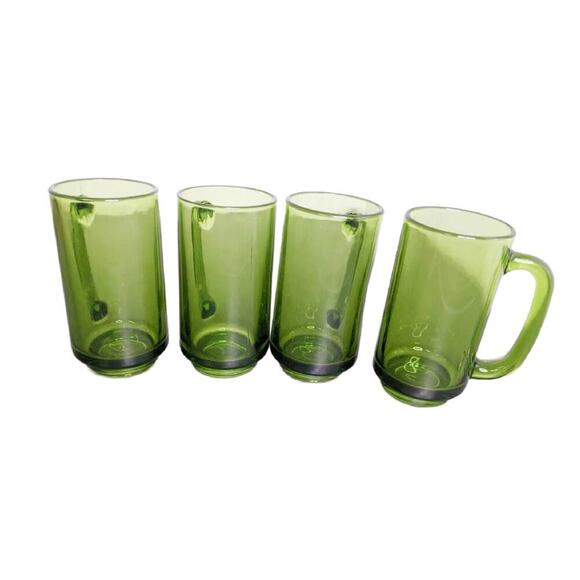 Mid Century Green Glass Beer Stein, Set of 4 - Picture 5 of 9